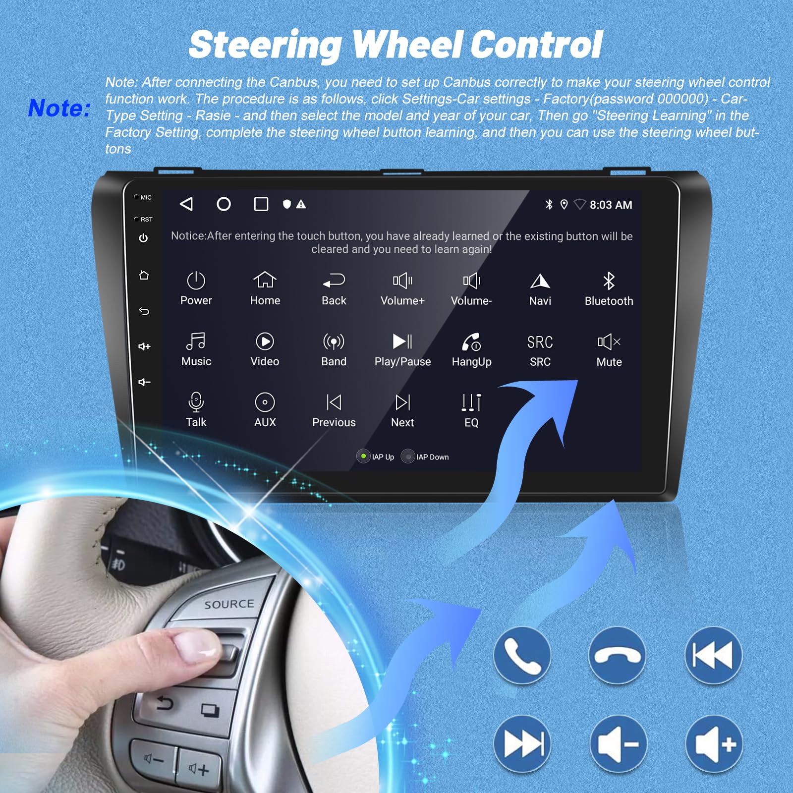 Autoradio für Mazda 3 2003-2009, [2G+64G] Android 9 Zoll Touchscreen Autoradio mit Wireless Carplay und Android Auto/Bluetooth/WiFi/Bluetooth/EQ/FM RDS Radio