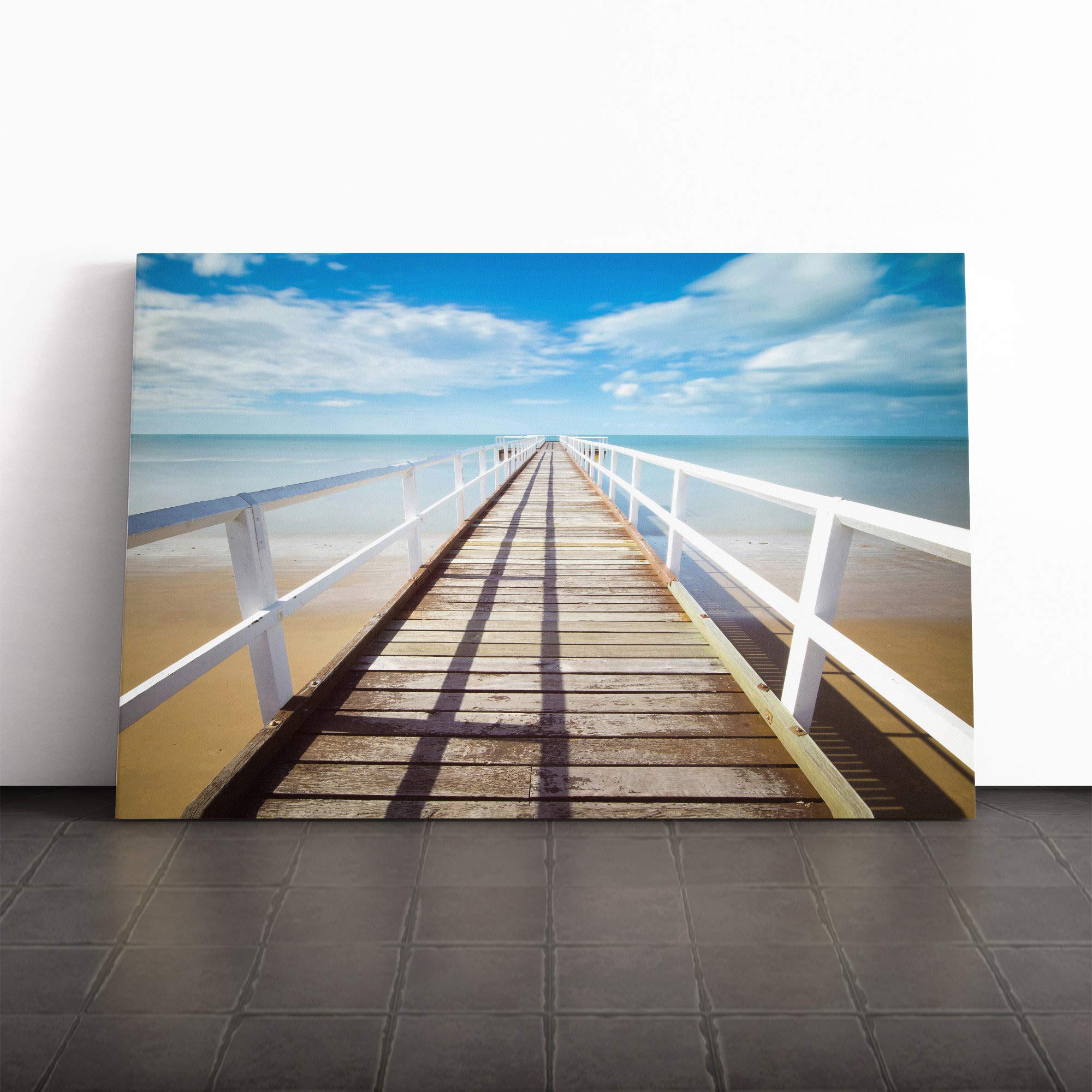 Seascape Jetty Pier Ocean (2) Canvas Print | Gallery Wrapped 30mm Frame Wall Art | 24x16 inches | Ready to Hang | Modern Seascape Picture | Living Room Bedroom Lounge Office