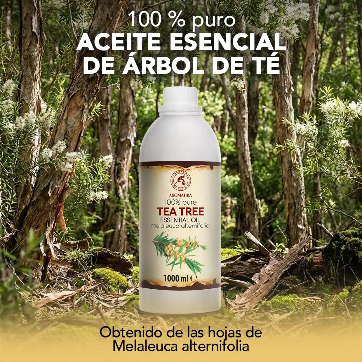 Aceite Esencial De Árbol De Té 500 ml - Melaleuca Alternifolia - Natural y Puro - Aceites Esenciales para Difusores - Fragancias para el Hogar - Jabones y Velas - Sauna - Aroma fresco - Aromaterapia