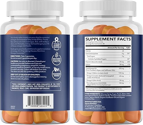 Miniatura 7 de Gomitas Omega 3 6 9 + DHA para adultos, alternativa al aceite de pescado a base de plantas con aceite de semilla de chía y algas, apoya la función