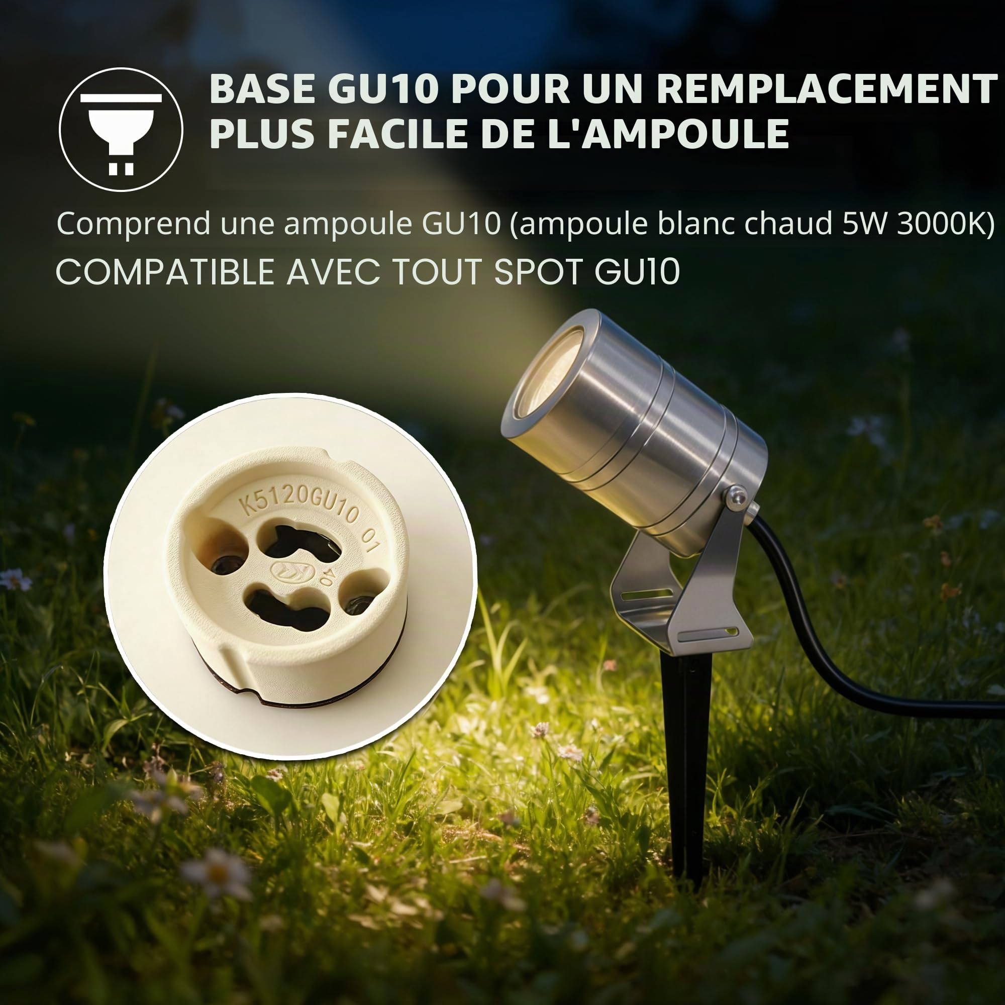 JNR Spot LED Extérieur, Étanche IP65 Spot Exterieur GU10, Argent 2 Pack