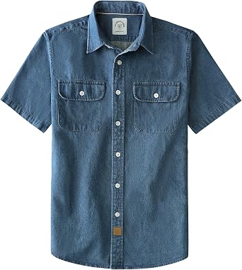 Dubinik Denim Shirt Men Short Sleeve Button Down Mens Shirts 2 Pocket Western Soft Work Casual Cowboy with Comfortable