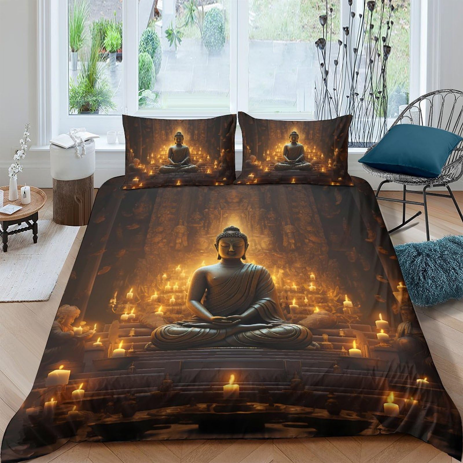 Ctjqhvkz Style-7 3D Printed Buddha Meditation Fitted Sheet Microfiber Decorative Candlelight Bed Cover For Bedroom Guest Room Dorm Protection Single（135X200cm）