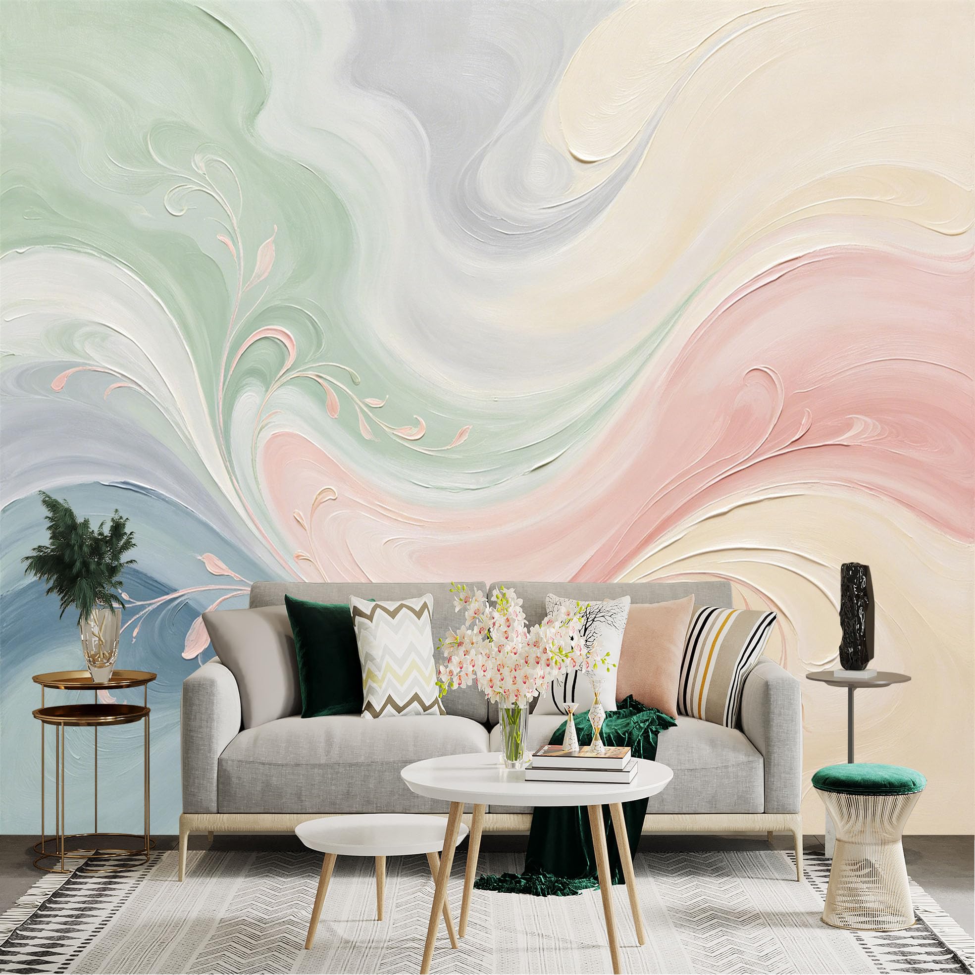 Lnzczhyre Dbh260521557 Custom Size Wall Sticker Mural， Soft Pastel Swirls， Elegant Abstract Texture， Minimalist Fluid Curves， Modern Art Aesthetic， For Wall Decoration， Peelandstick Wall Decals.