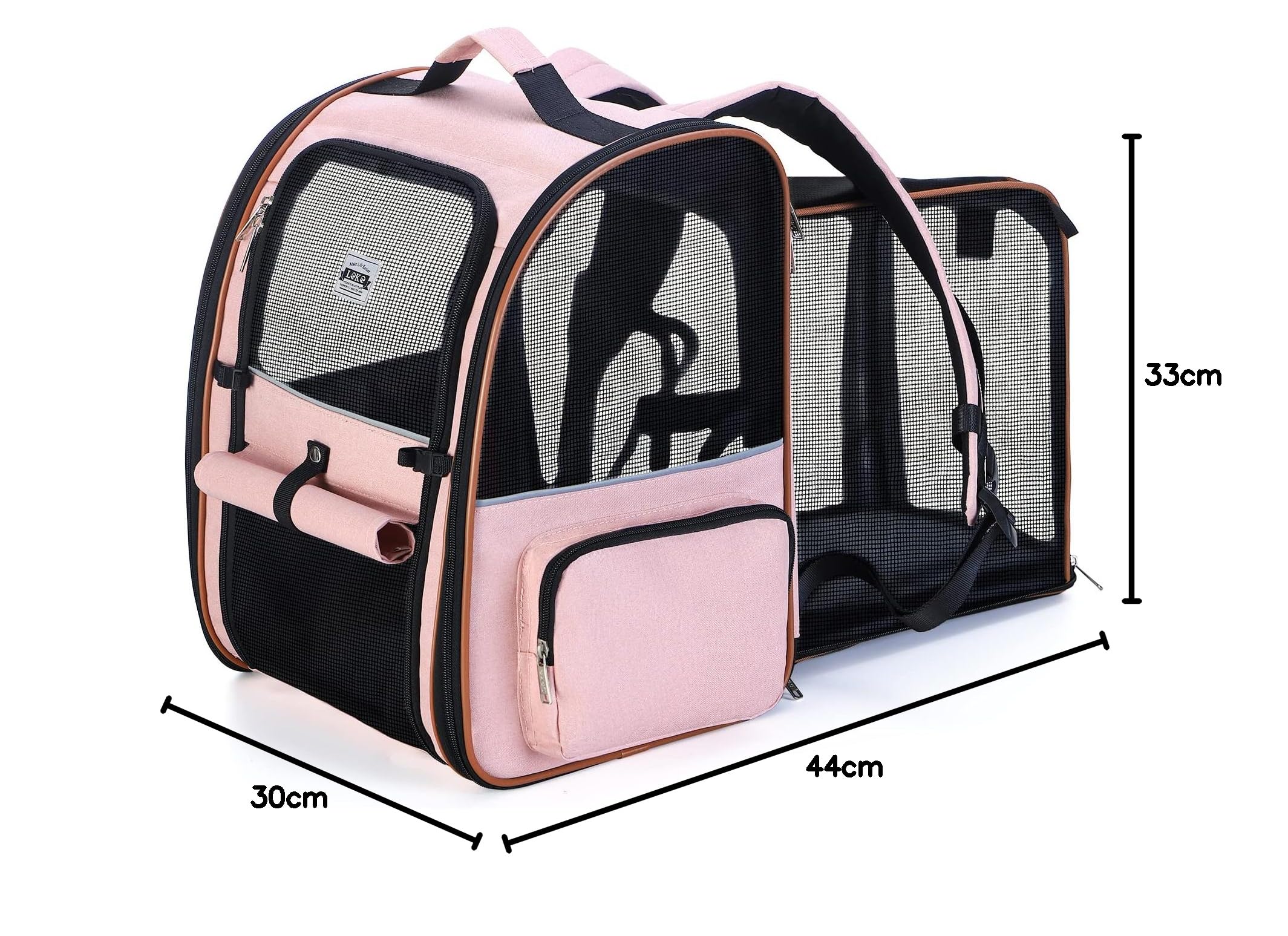 Torba dla kota z 4 wejściami | oddychająca torba dla psa - plecak dla kota z wewnętrzną uprzężą - plecak dla psa maksymalne obciążenie 12 kg - różowy