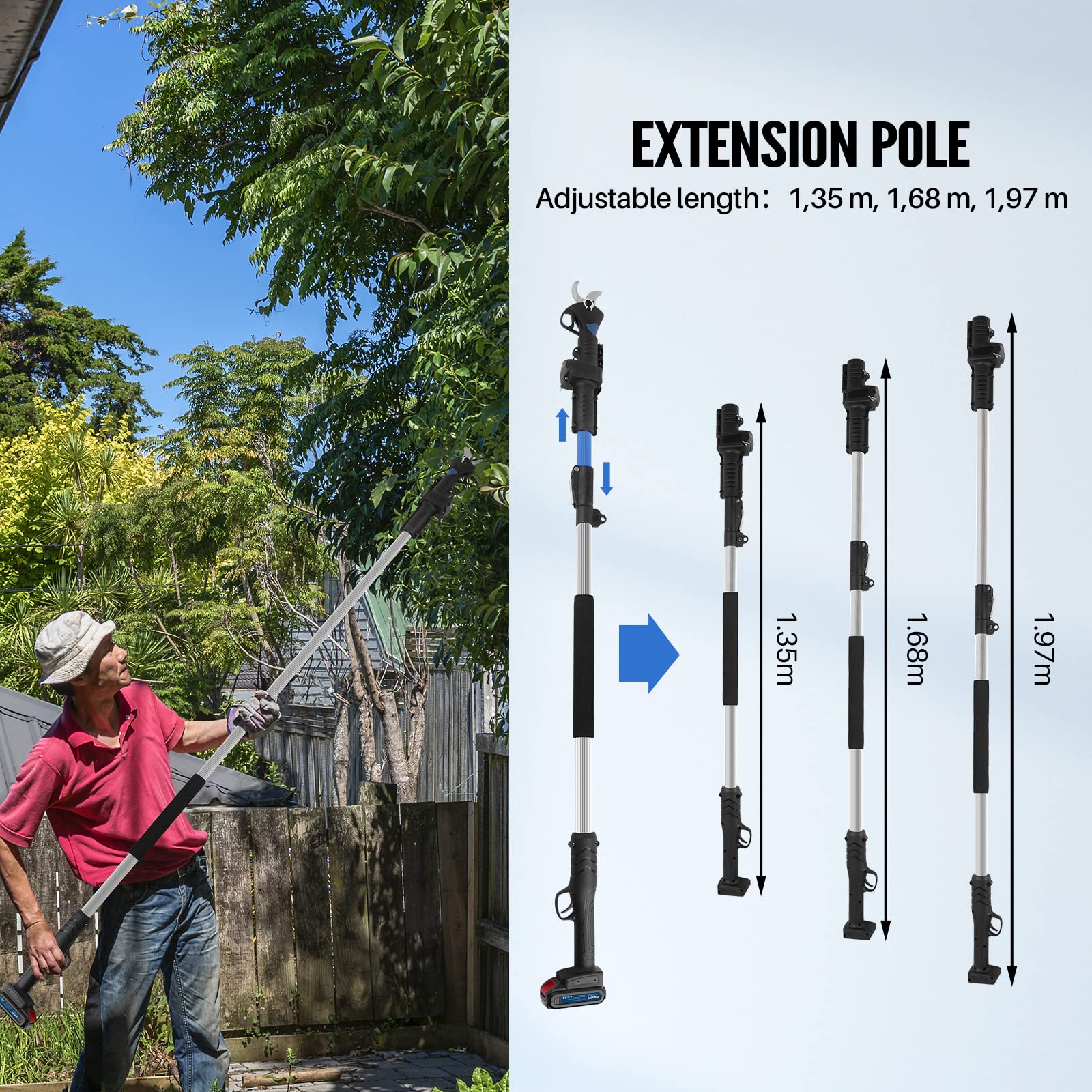 SWANSOFT 8605 Asta di Prolunga, 8605 Forbici per Giardino Asta di prolunga, Può essere esteso a 1,94 m (8605-Long,Non adatto per 8605Pro)