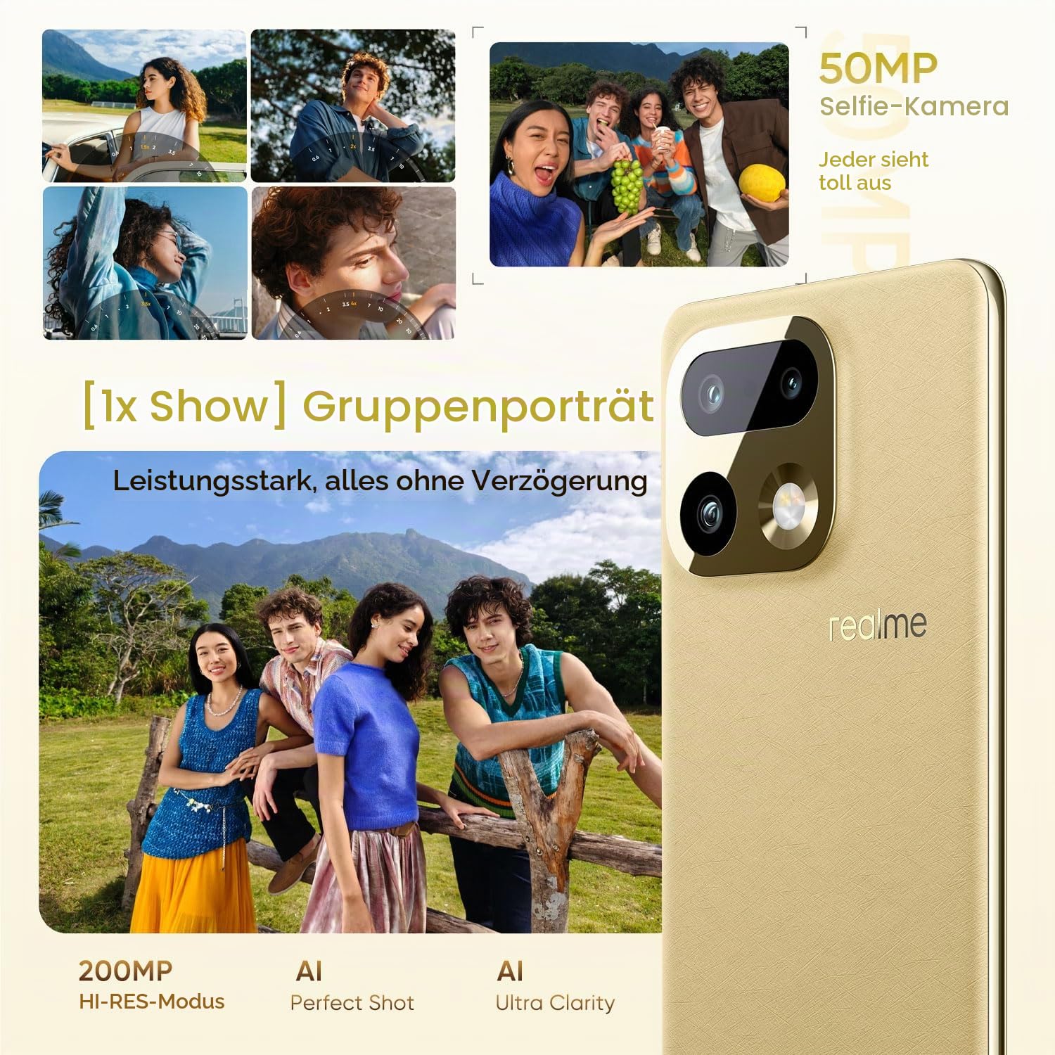 realme 16 Pro+ 5G Smartphone 12+512GB, Gold | 7000mAh Akku, 80W Schnellladung, 6,8 Zoll Display, 144Hz, 200MP Kamera, Qualcomm Snapdragon 7 Gen 4, IP69