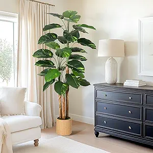 GarveeHome Artificial Plant Indoor 6ft, Fake Tree with Decorative Planter,Tall Faux Floor Plants,Indoor and Outdoor Artificial Scindapsus Aureus Trees for Home Office Decor
