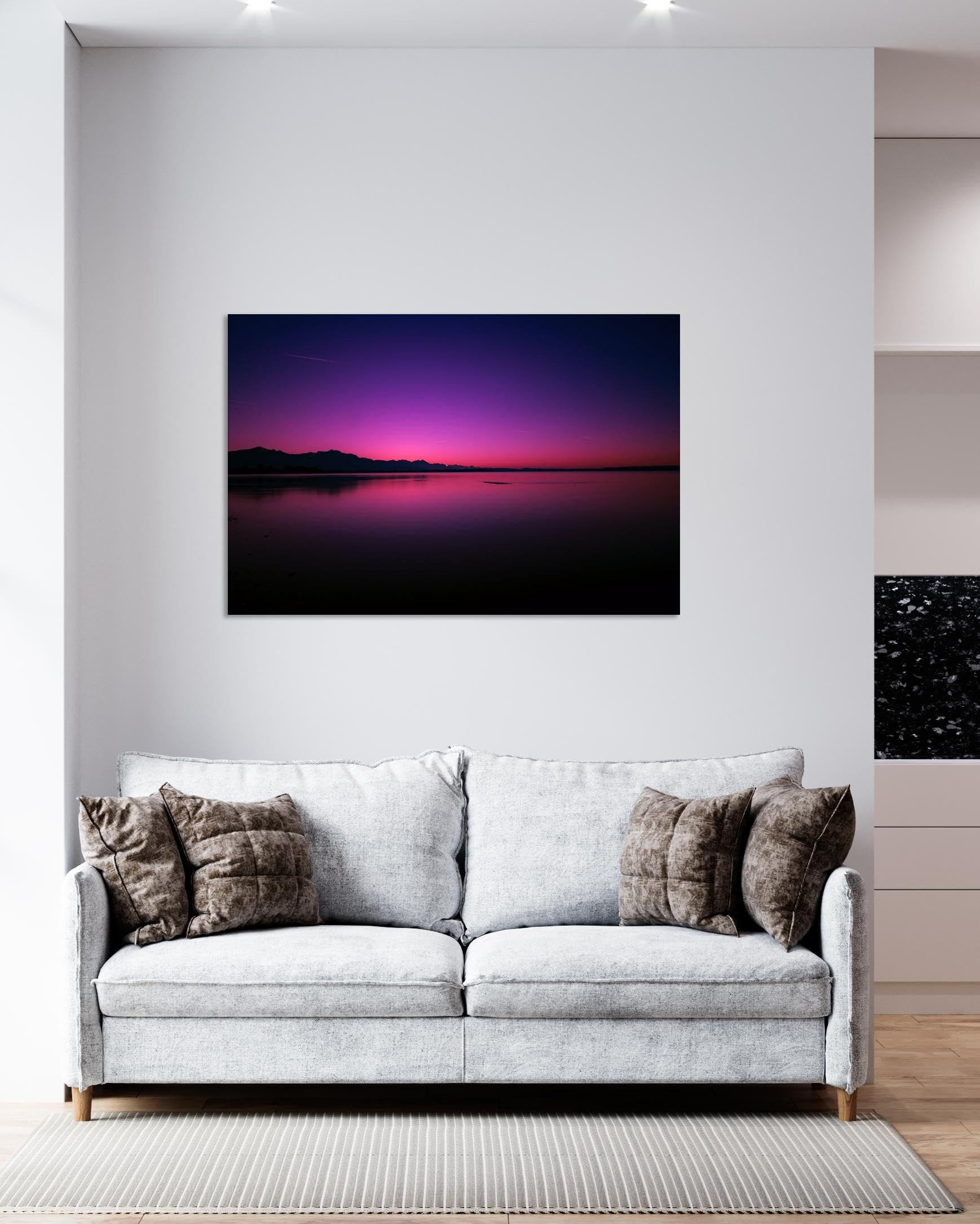 GRASKY Strand sonnenuntergang bild sonnenuntergang bild auf leinwand wandbilder landschaftsbilder mit rot Leinwandbilder Sonne am Meer Wohnzimmer Deko Kunstdrucke 70x105cm(28x41Zoll) Innenrahmen