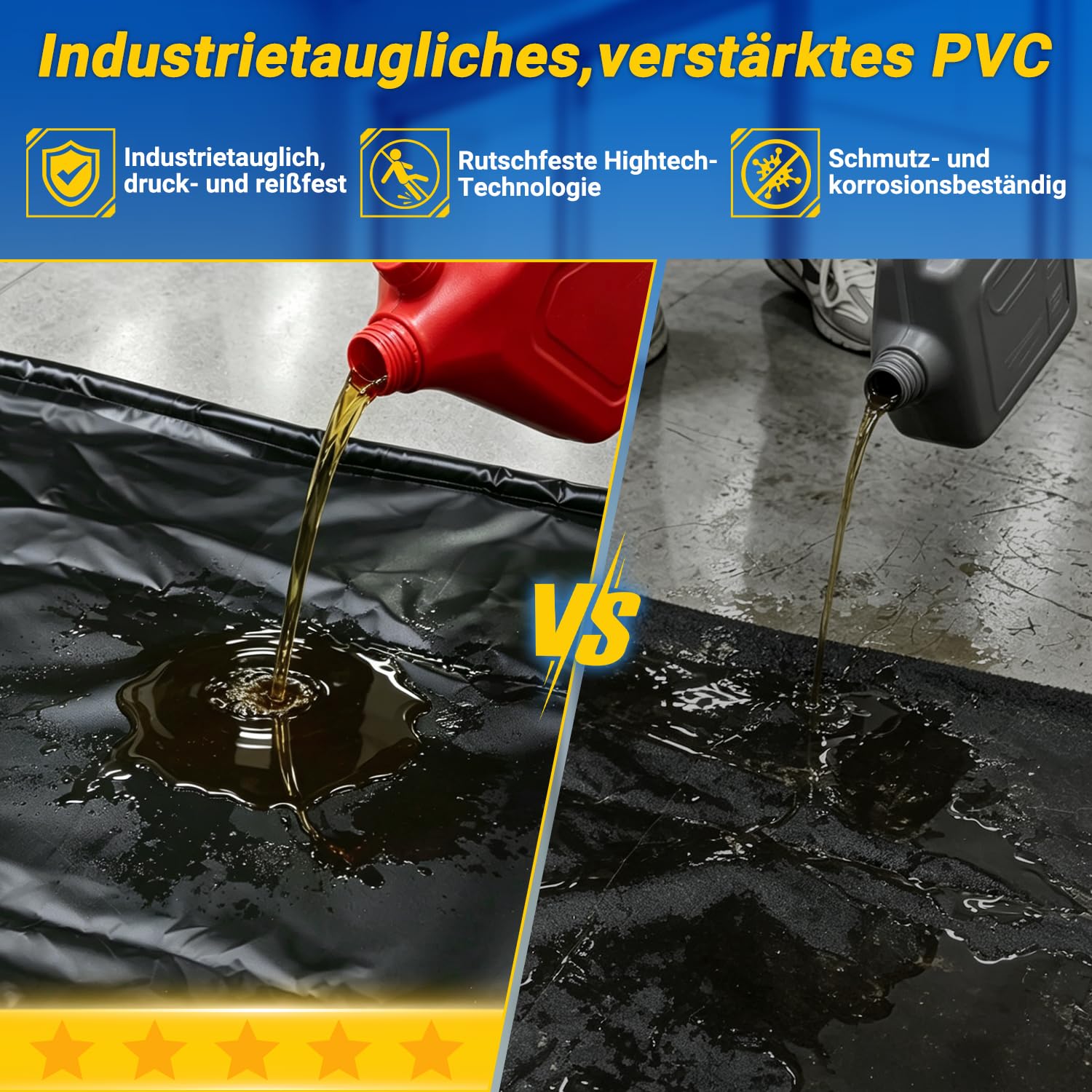 Tapis de sol de garage 240 x 500 cm, tapis d'isolation en PVC avec bord de 3 cm | Antidérapant, imperméable, indéchirable, pour garage, parking, atelier, tapis de lavage, avec curseur à eau et gants inclus