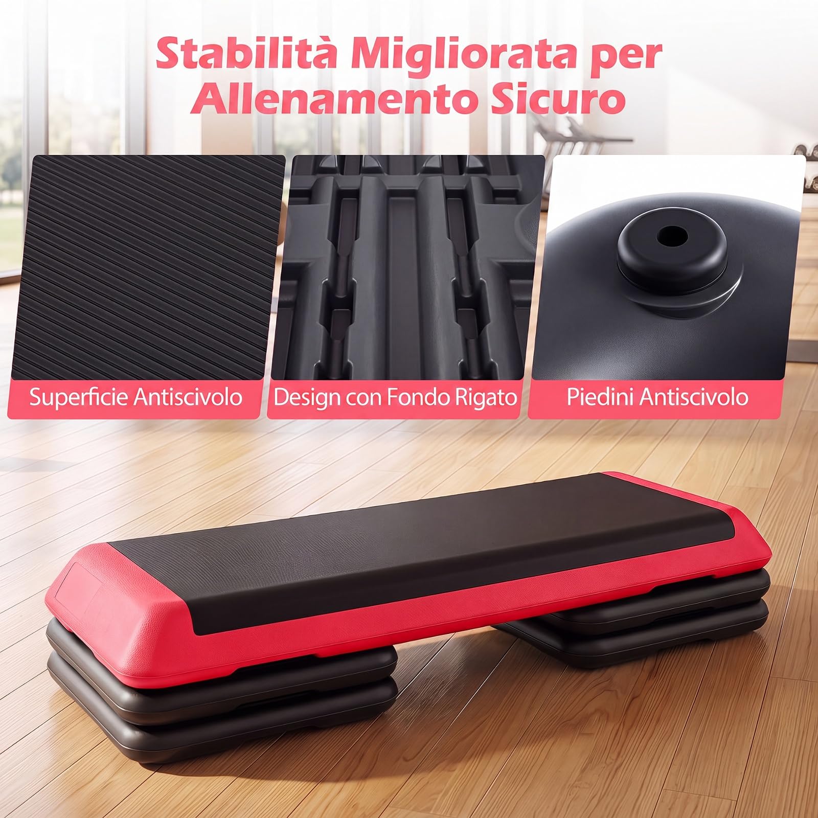 COSTWAY Step Fitness con 4 Blocchi e Altezza Regolabile | Stepper Fitness da Aerobica con Pedana in Plastica Antiscivolo, Allenamento Fisico per Casa, Palestra e Ufficio