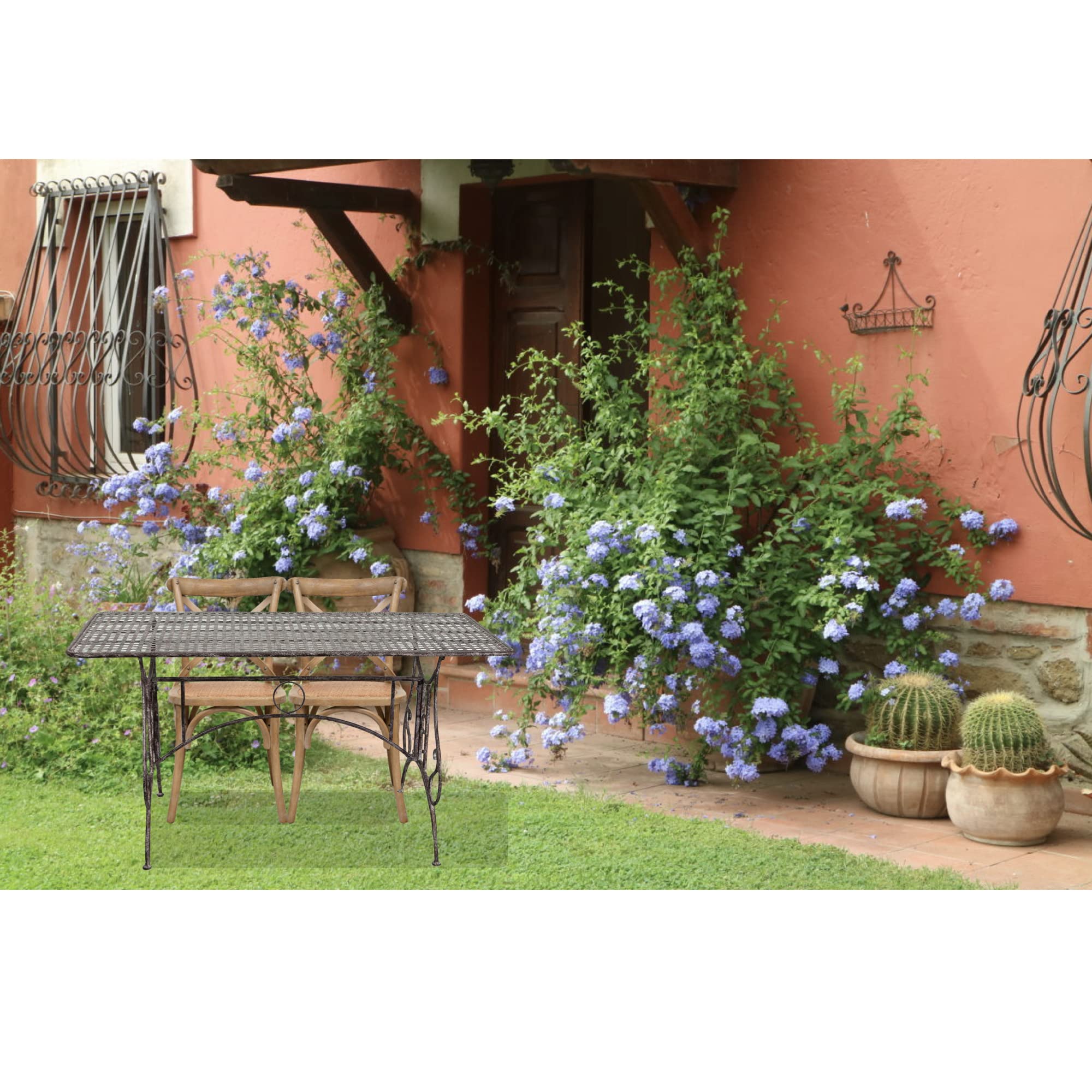 Biscottini - Tavolo da balcone e Giardino 150x80x77 cm - Tavolo da Esterno in Ferro Battuto - Tavolo Giardino anticato - Tavolo da Giardino Smontabile