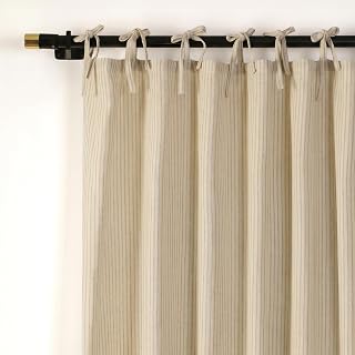 THE ART BOX Natural Gauze Tie Top Curtains, Grey Striped, 42x84, 2 Panels