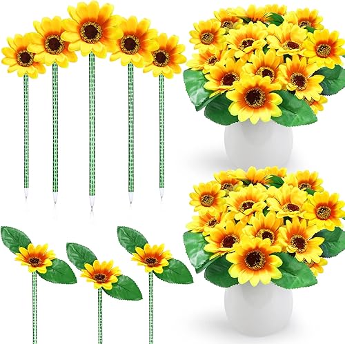 Fumete Paquete de 72 bolígrafos de girasol, bolígrafos artificiales de flores amarillas, bolígrafos de margaritas sintéticas, recuerdos de fiesta,