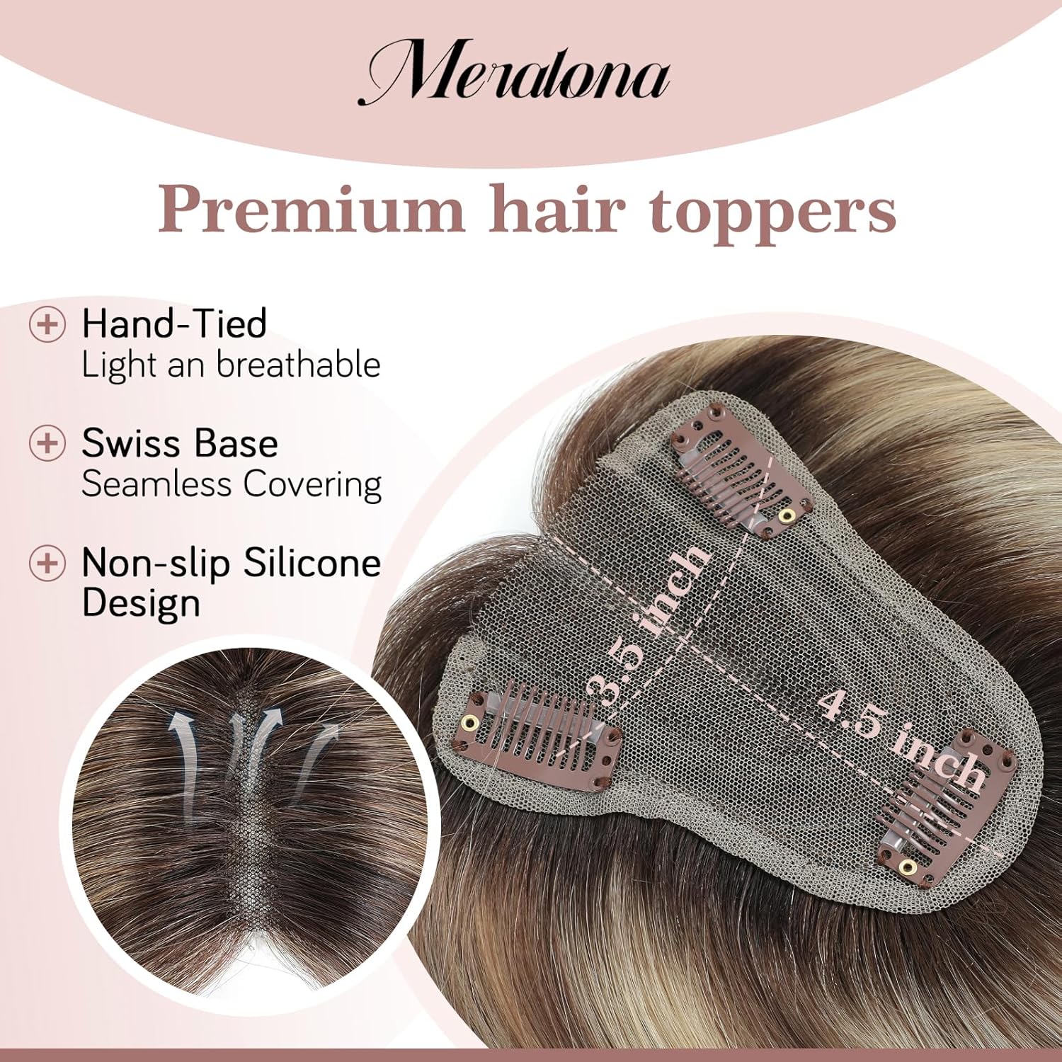 12 Inch Hair Toppers for Women Real Human Hair Upgrade Swiss Base Human Toppers for Women with Thinning（Ombre Light Brown with Blond Highlight）