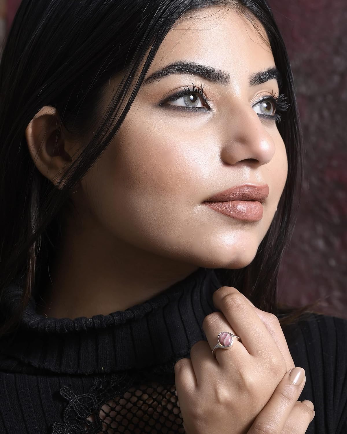 Pink Rhodochrosite Ring for Women 925 Sterling Silver Oval Shape Gemstone Statement Ring Jewelry Gift - Image 4