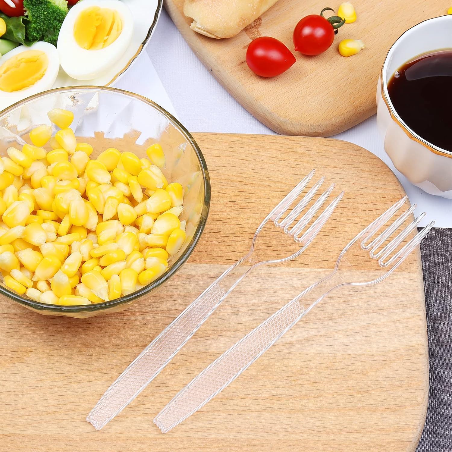 100 Count Extra Heavy Duty Disposable Clear Plastic Forks,BPA-Free,Heat Resistant,Premium Durable Plastic Cutlery for Parties, Picnics, Big Event, Daily Use - Image 7