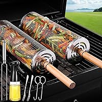 Vista 1 de Cestas de parrilla giratorias para parrilla al aire libre, tubo de red de barbacoa de acero inoxidable, malla redonda grande con rotación, jaula