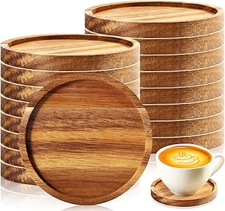 Zhehao 16 Pcs Acacia Wood Coasters Bulk 4 Inch Wooden Stackable Reusable Drink Coasters for Coffee Tea Table Protection Table Bar Home Desk Supplies Housewarming Gifts(Round)