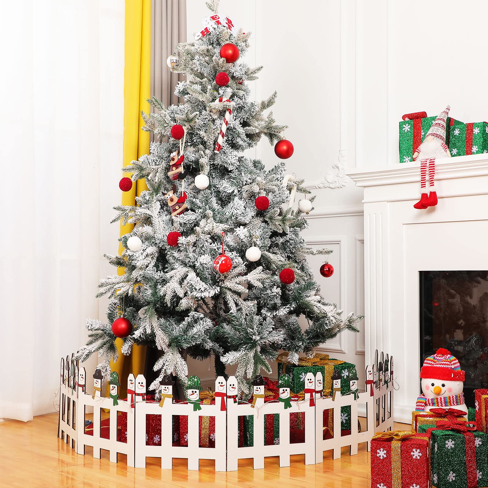 Blulu Christmas Tree Fences Party Decoration Wooden Christmas Tree Gate White Picket Fence for Pets Flexible Picket Fence for Kids Toddlers Holiday Office Home Decor, 12 Inch (Classic Style, 6 Pieces)