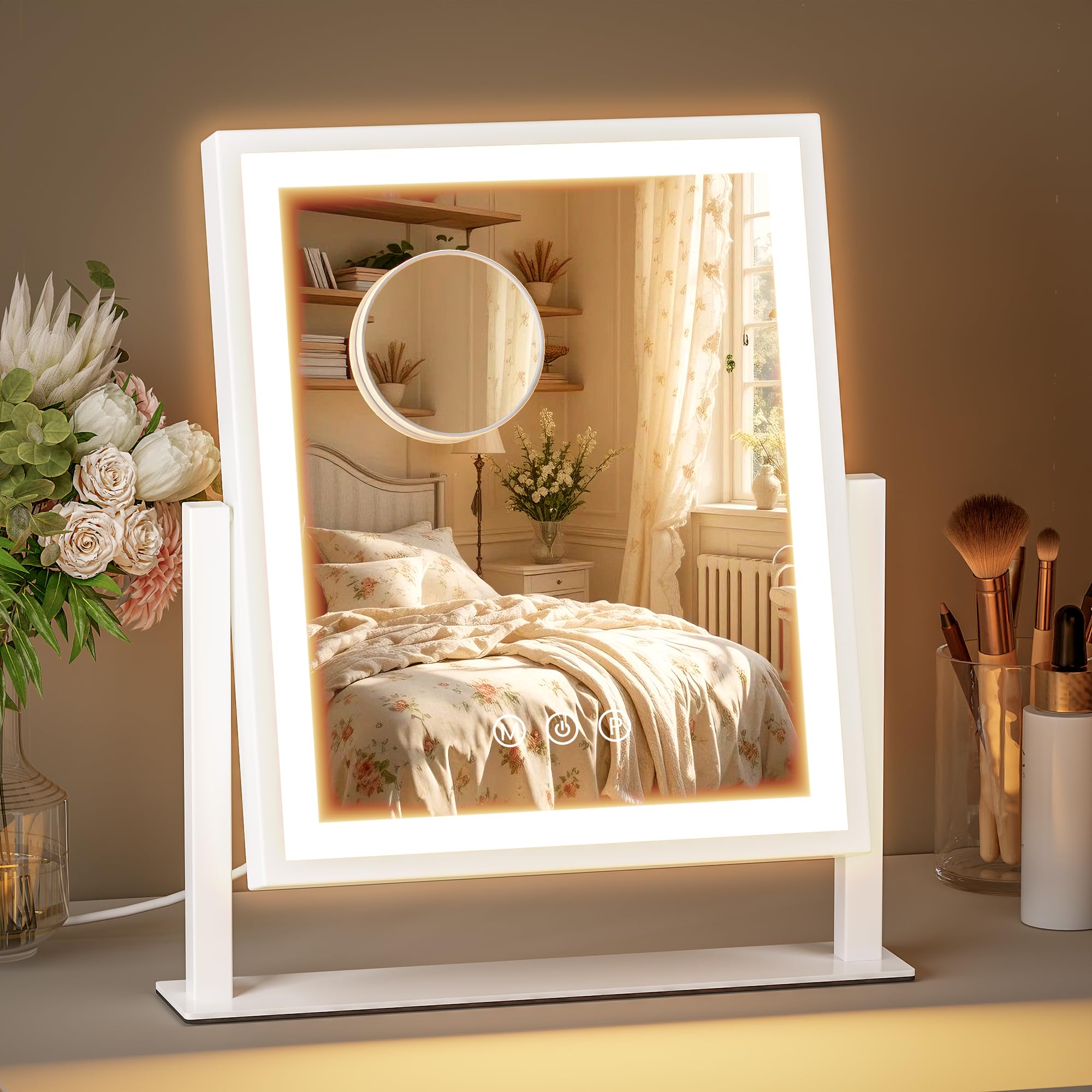 ZL ZELing Makeup Mirror with Lights, Vanity Lighted Light up Mirror,72 LED Dimmable 3 Color Light modes Touch Sensor Portable 25x30 cm