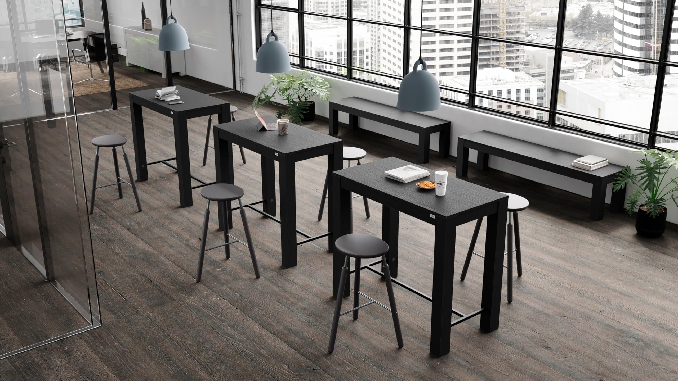 Mobili Fiver, Tavolo Alto Rachele 120x60 cm, Nero Frassino, Made in Italy