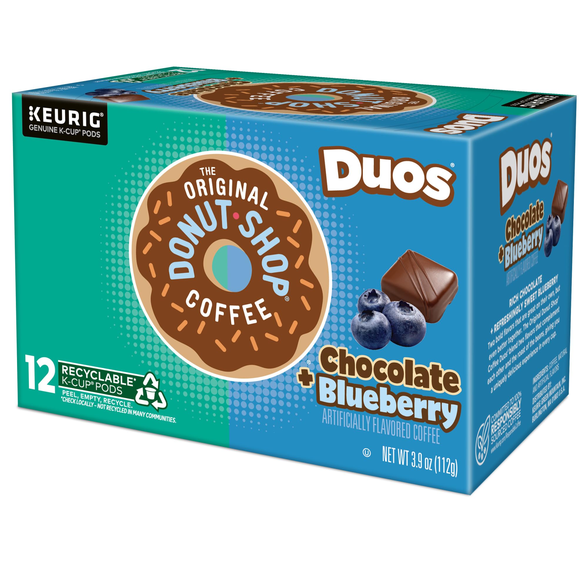 The Original Donut Shop Coffee Duos Chocolate Blueberry Coffee, Keurig cápsulas K-Cup de una sola porción, 72 unidades
