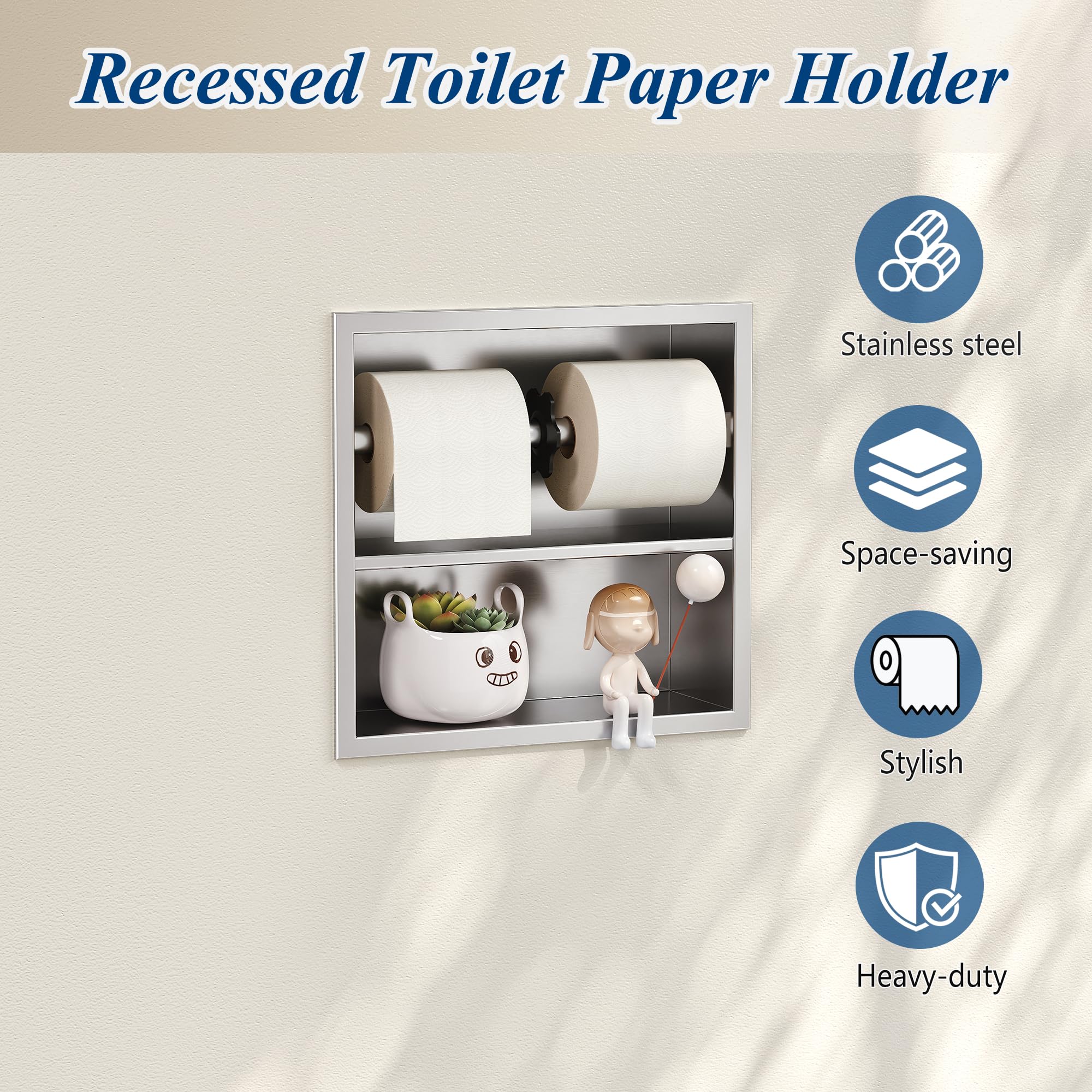 Neodrain Brushed Recessed Toilet Paper Holder,Double Layer,Wet Tissue — Amazon image 6