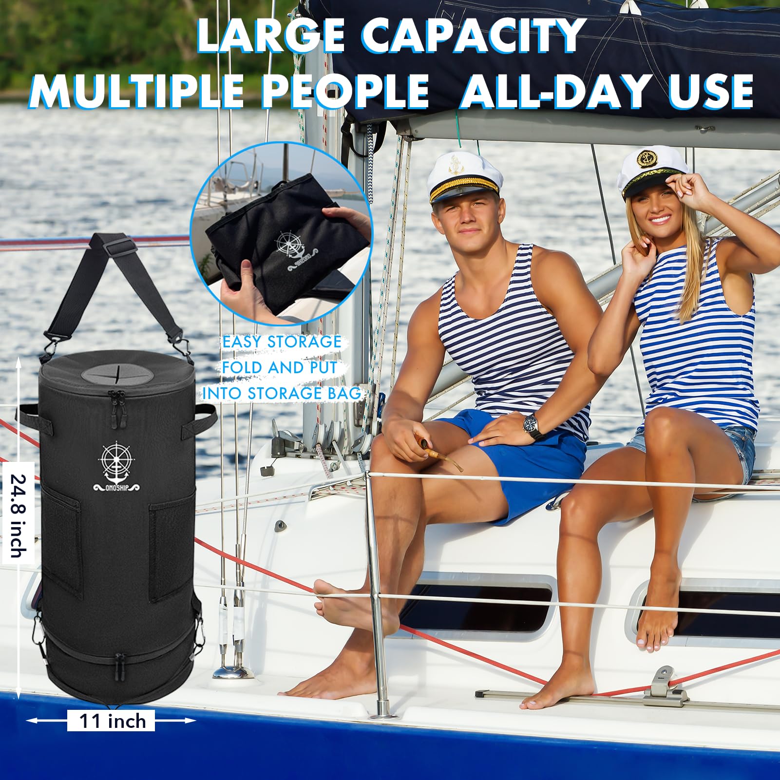 ONOSHIP Portable Boat Trash Can Odor & Leak Resistant 900D Oxford 10-13Gal Garbage Bag Easy to Install & Clean Boat Accessories for Boating, Camping,RV,etc. (Black)