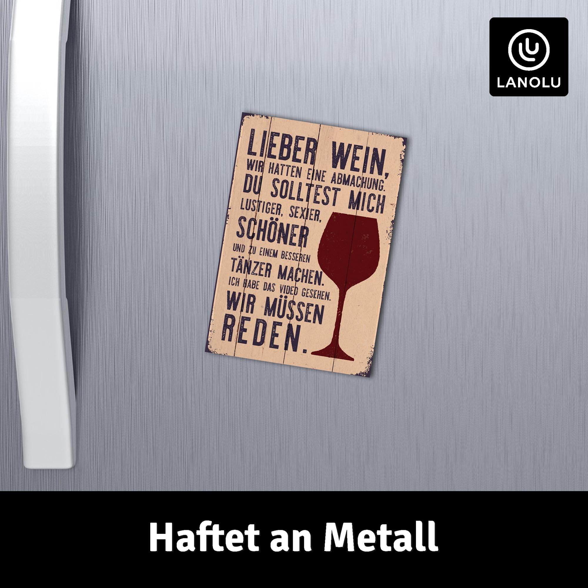 LANOLU Fridge Magnets Funny "Lieber Wein" with Sayings and Funny Motifs 8 x 5.5 cm, Dear Wine, 8 x 5,5 cm - Image 3