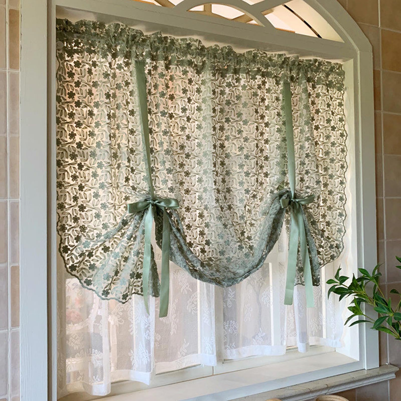 ZZYK Adjustable Window Curtain Valances,Double Layers Woven Flowers Valance for Bedroom Living Room Cafe Laundry All Seasons Dustproof Curtain Panels,Paste,59" W x 47" L