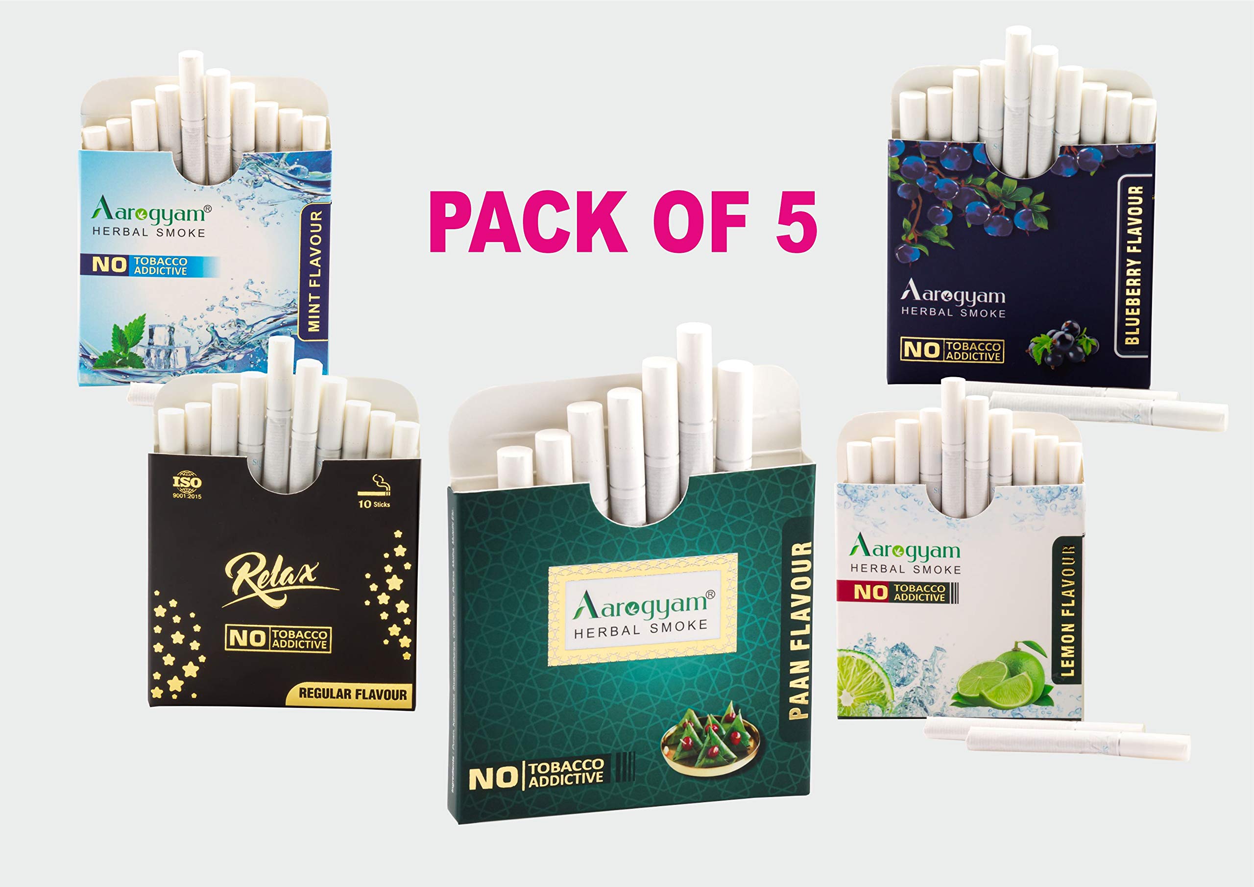 Buy Aarogyam Herbals Tobacco and Nicotine Free Herbal Flavor Cigarette For  Relieve Stress - Relax, Paan Masala, Lemon, Blueberry, Mint Flavour - Pack  of 5 (50 Sticks) Online at Low Prices in India