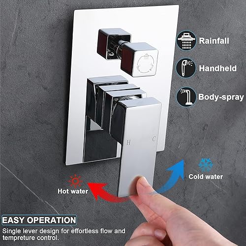 Miniatura 4 de Sistema de ducha de lluvia negro mate con chorros, sistema de ducha de lluvia de montaje en techo de 12 pulgadas y rociador de mano, juego combinado