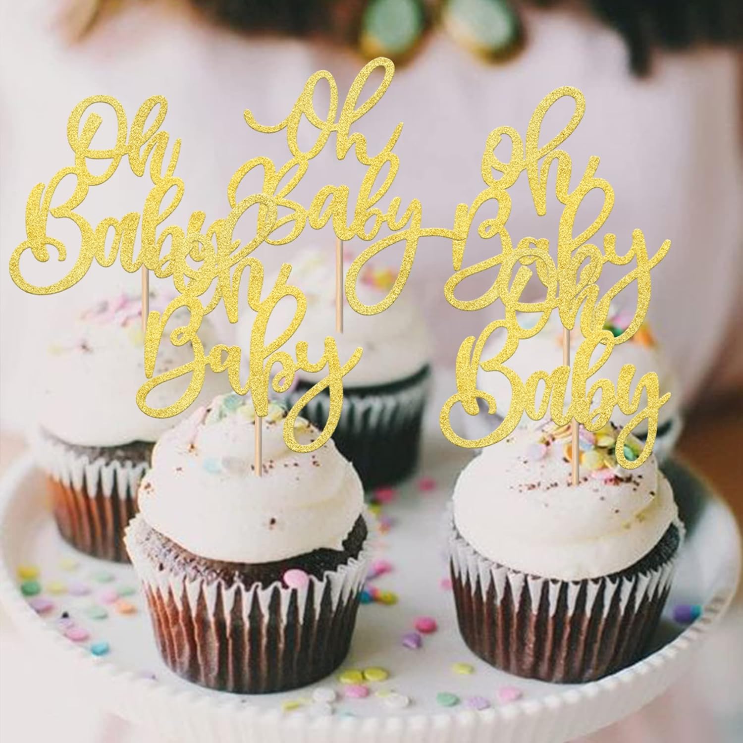 Rsstarxi 24 Pack Oh Baby Cupcake Toppers Gold Glitter Baby Shower Cupcake Picks for Celebrating Baby Shower Kids Birthday Party Cake Decorations Supplies - Image 3