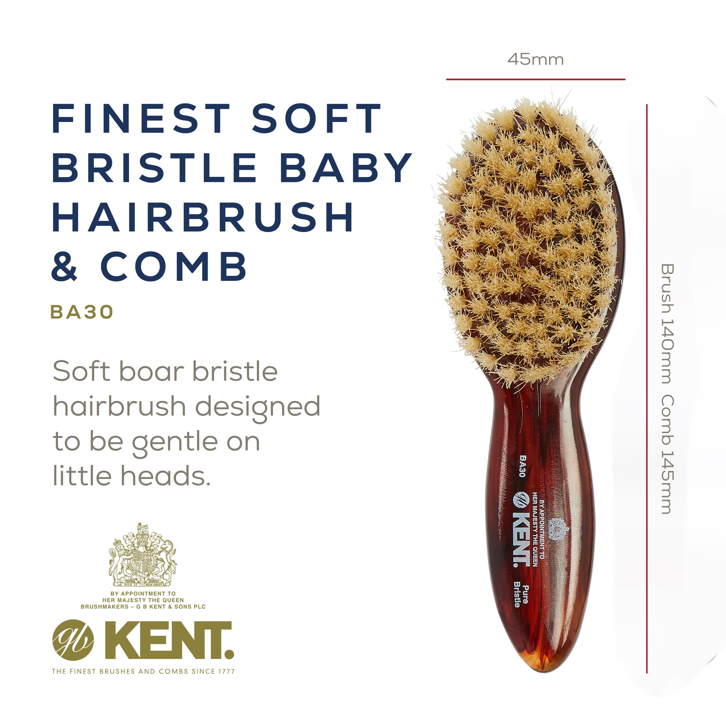 Kent BA30 Cradle Cap Baby Hair Brush with Ultra Soft Natural Bristles and Smooth Cradle Cap Comb, Baby Essentials for Newborn Hair Brush and Baby Comb