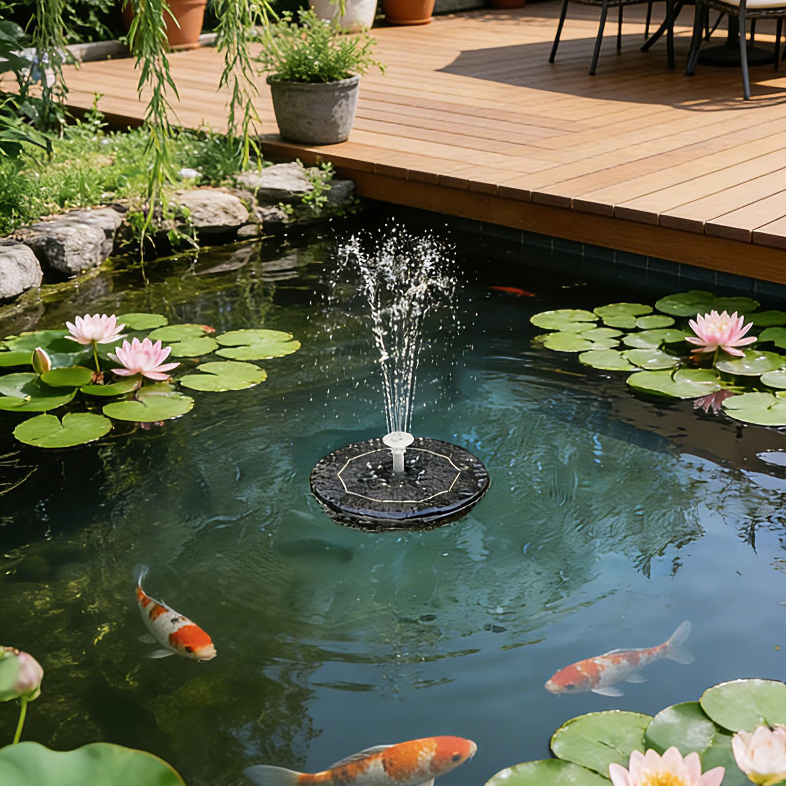 Nikou Fontaine Solaire Exterieure de Jardin, 3 W Flottante Pompe Bassin Solaire avec 8 Buses und Lumière, pour Bassin pour Jardins, Étangs, Poissons, Bains d'oiseaux