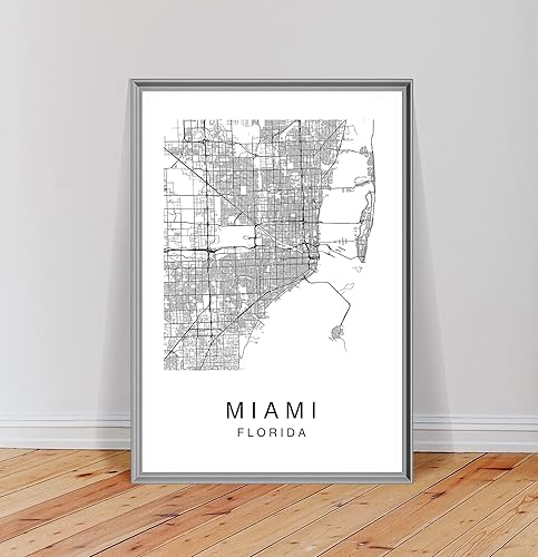 Miniatura 4 de Miami Map Wall Art Poster Print Florida USA City Map Street Black & White