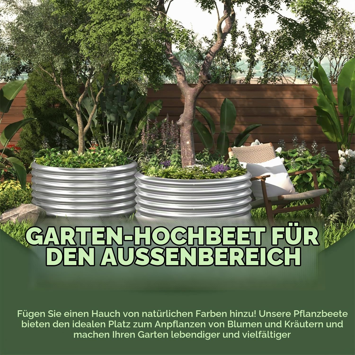 Pflanzkübel 4er-Set 90 x 90 cm rundes verzinktes Hochbeet für den Außenbereich, Metall-Hochbeet für Gemüse, Stahl-Hochbeete für den Garten, oberirdisches Gartenbeet für Blumen
