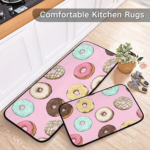 Miniatura 6 de KOPIRIT Juego de 2 tapetes de cocina con forma de rosquilla, lavables, suaves, antifatiga, acolchados, para cocina, oficina, granja, lavandería,