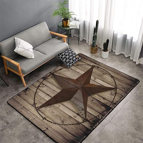 Miniatura 3 de Alfombra vintage de 6 x 8 pies, con panel de madera rústica occidental, alfombra antideslizante grande con estrellas marrones para sala de estar,