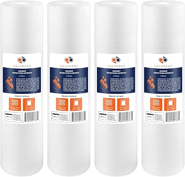 Aquaboon 1 Micron 20 x 4.5 Sediment Water Filter Replacement Cartridge | Whole House Sediment Filtration | Compatible with AP810-2, SDC-45-2005, FPMB5-20, P5-20, FP25B, 155358-43, 4 Pack