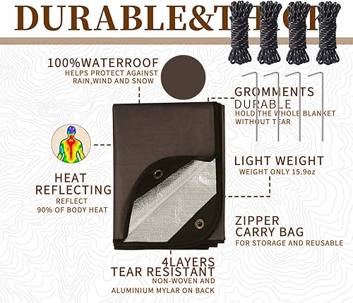 Miniatura 3 de Heavy Duty Survival Blanket -Multifunctional Reflective Tarp Thermal Blanket - 60" x 83" Waterproof Sandproof for Camping Hiking Outdoors