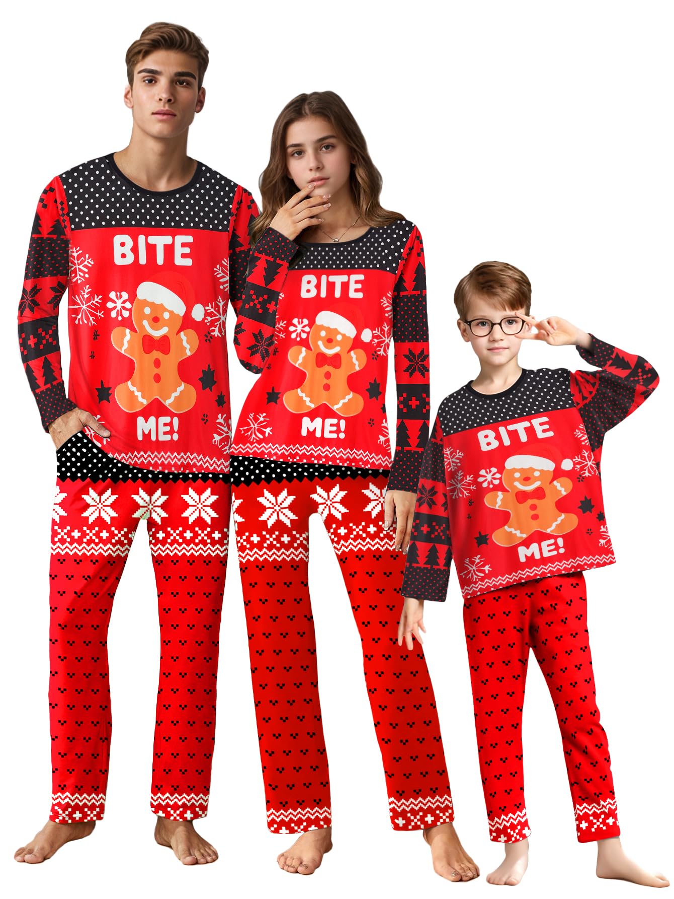IFFEI Matching Family Pajamas Sets Christmas PJ's Letter Print Top and Plaid Bottom Sleepwear Jammies with Pockets