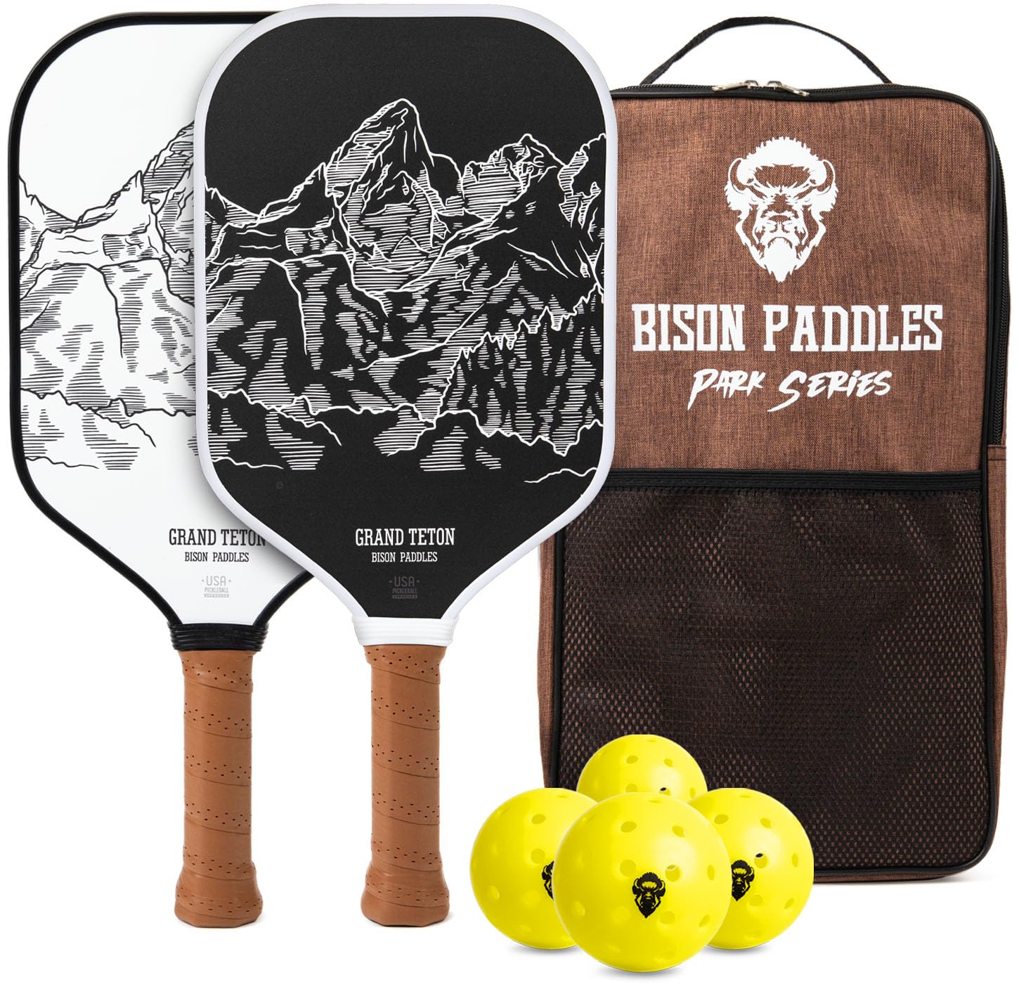 Bison Paddles: Carbon Fiber Pickleball Paddle Set of 2 - National Parks Edition | Durable Unibody Construction | Textured Carbon Fiber Surface | Every