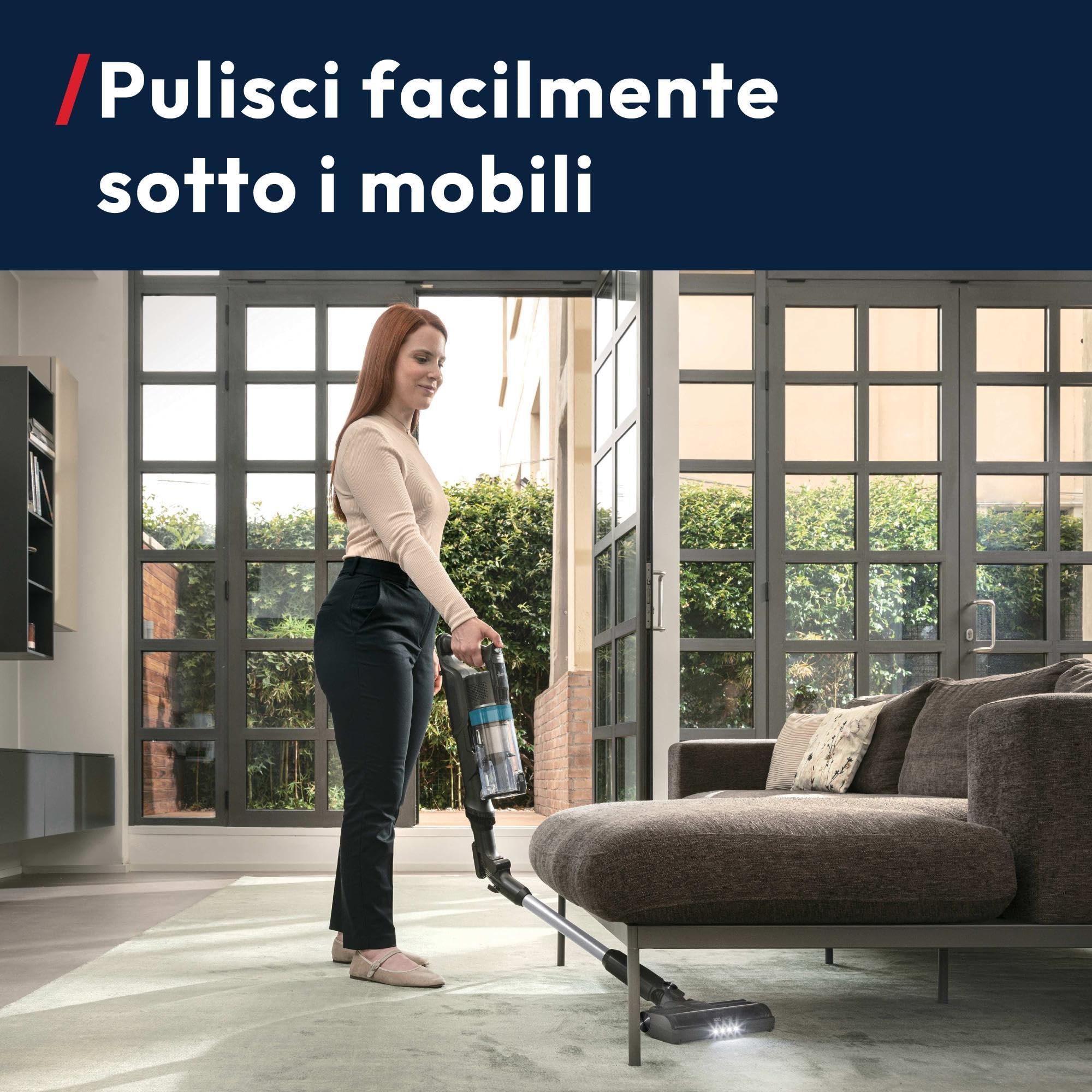 Hoover HF1 Plus con Tubo Flex, Scopa Elettrica Senza Fili con Modalità Turbo, Spazzola All Floor con Tecnologia Anti-Twist, Autonomia 45min, Quick Park&Go, Luci LED, Mini Turbo Spazzola [HF1PZ10PX]