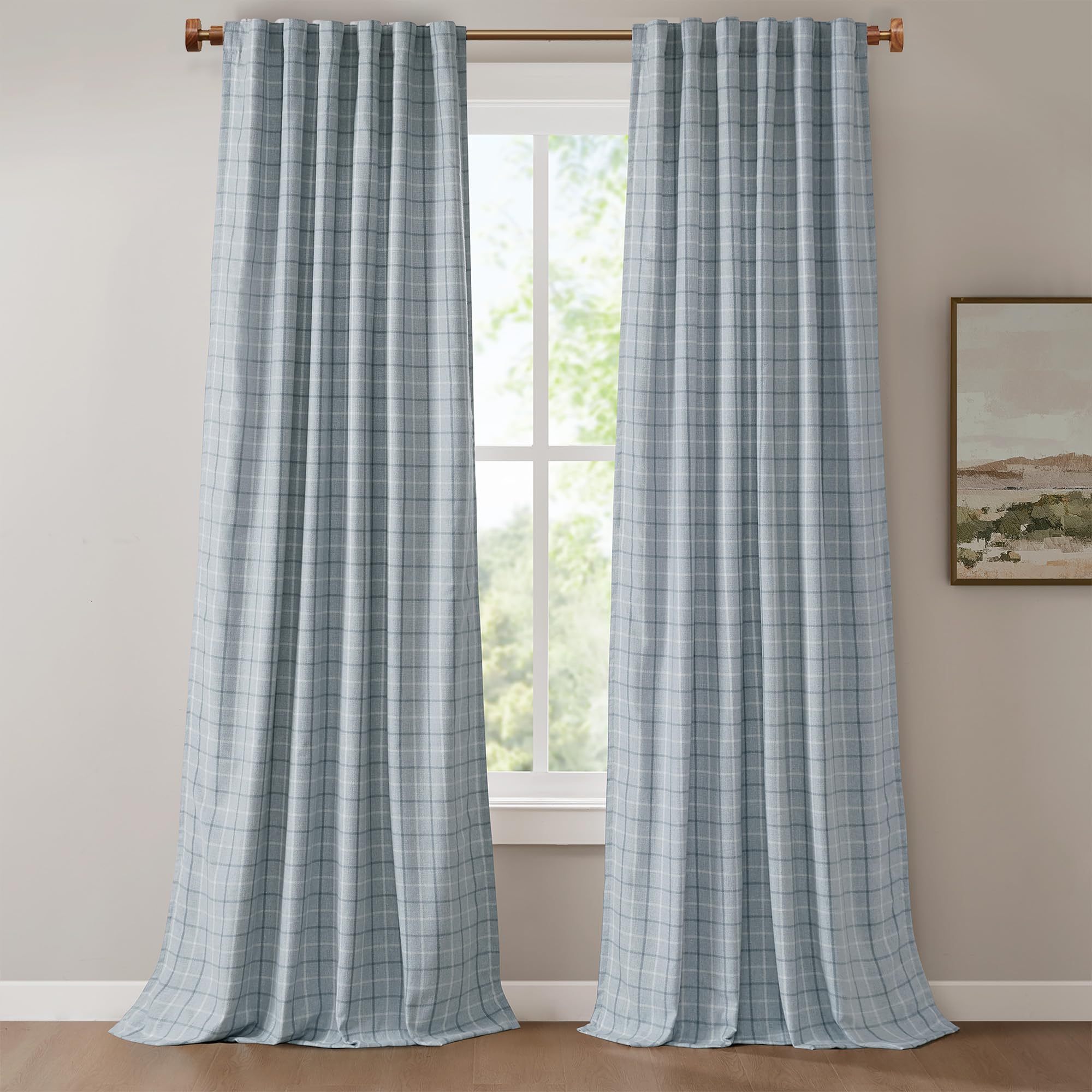 Madison Park Plaid Curtain Thermal Insulated, 1 Panel, 50x95 Denim Blue