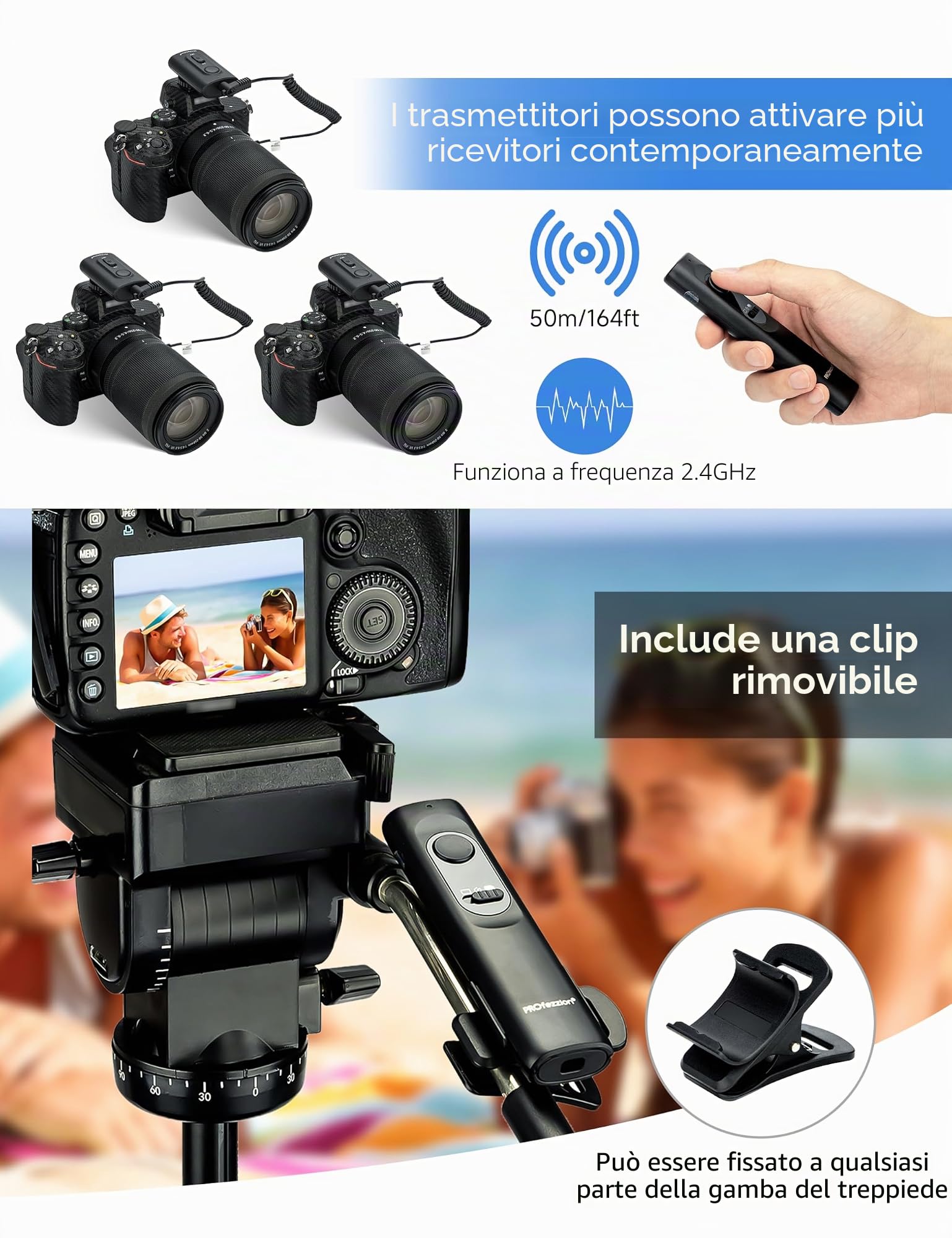 PROfezzion 165ft Telecomando Senza Fili Scatto a Distanza per Nikon Z5 Z6 Z7 Z6II Z6III Z7II D750 D780 D7500 D7200 D5600 D5500 D5300 D3300 D3200 D610 D600 Df D7100 D7000 D5200 D5100 P1000 e altro
