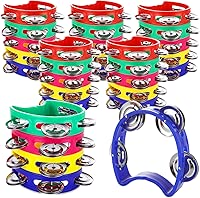 30Pcs Half Moon Tambourine for Adults, 4 Bells Colored Plastic Hand Tamborines, Percussion Tambourines Musical Instrument, Great Gift for Birthday, Christmas, Party, KTV