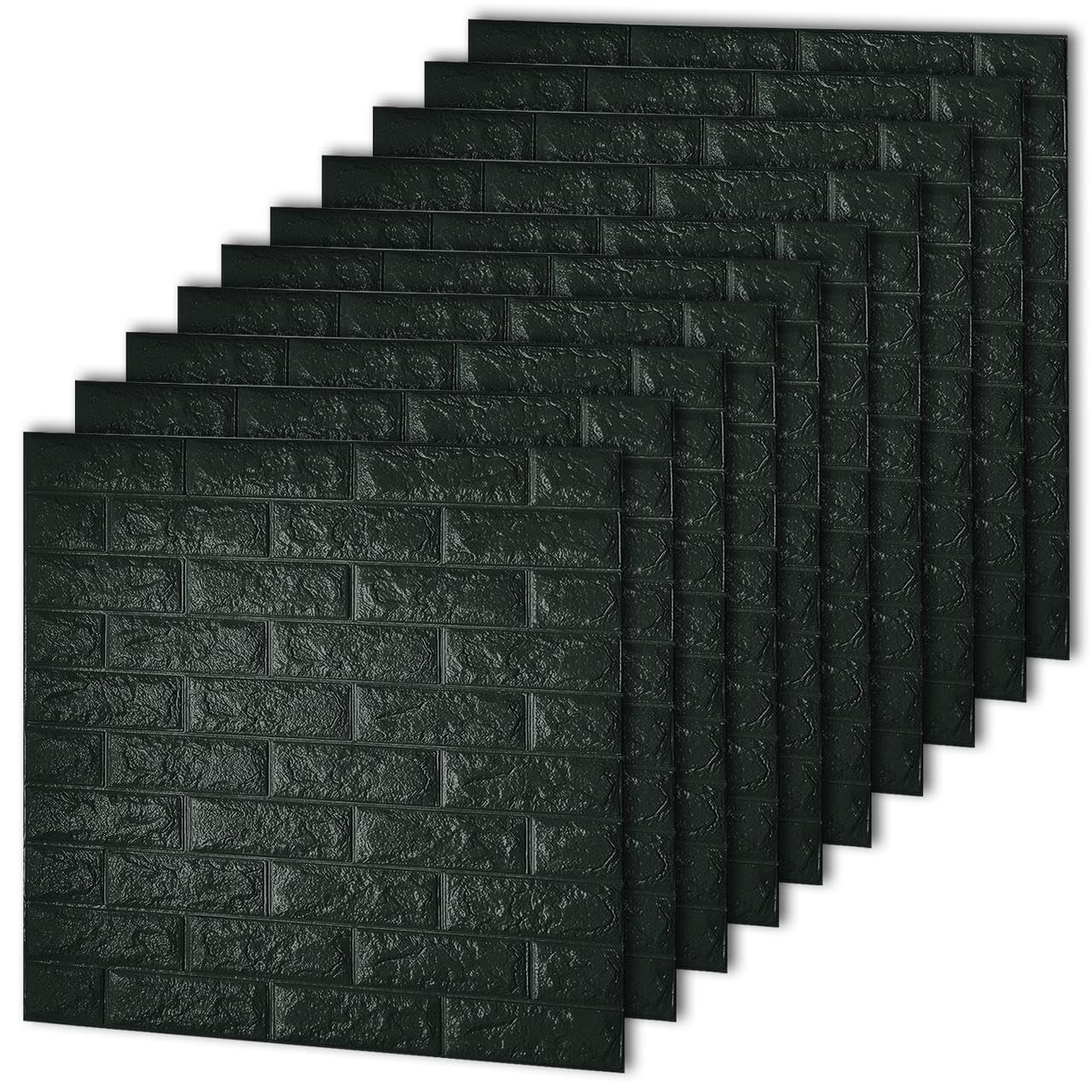 Home Smart 3D Brick wall Stickers Set of 10 PCs for Bedroom Background Wall Decoration 3D Brick Wall Panels Self Adhesive Removeable and Home Decoration (Black)