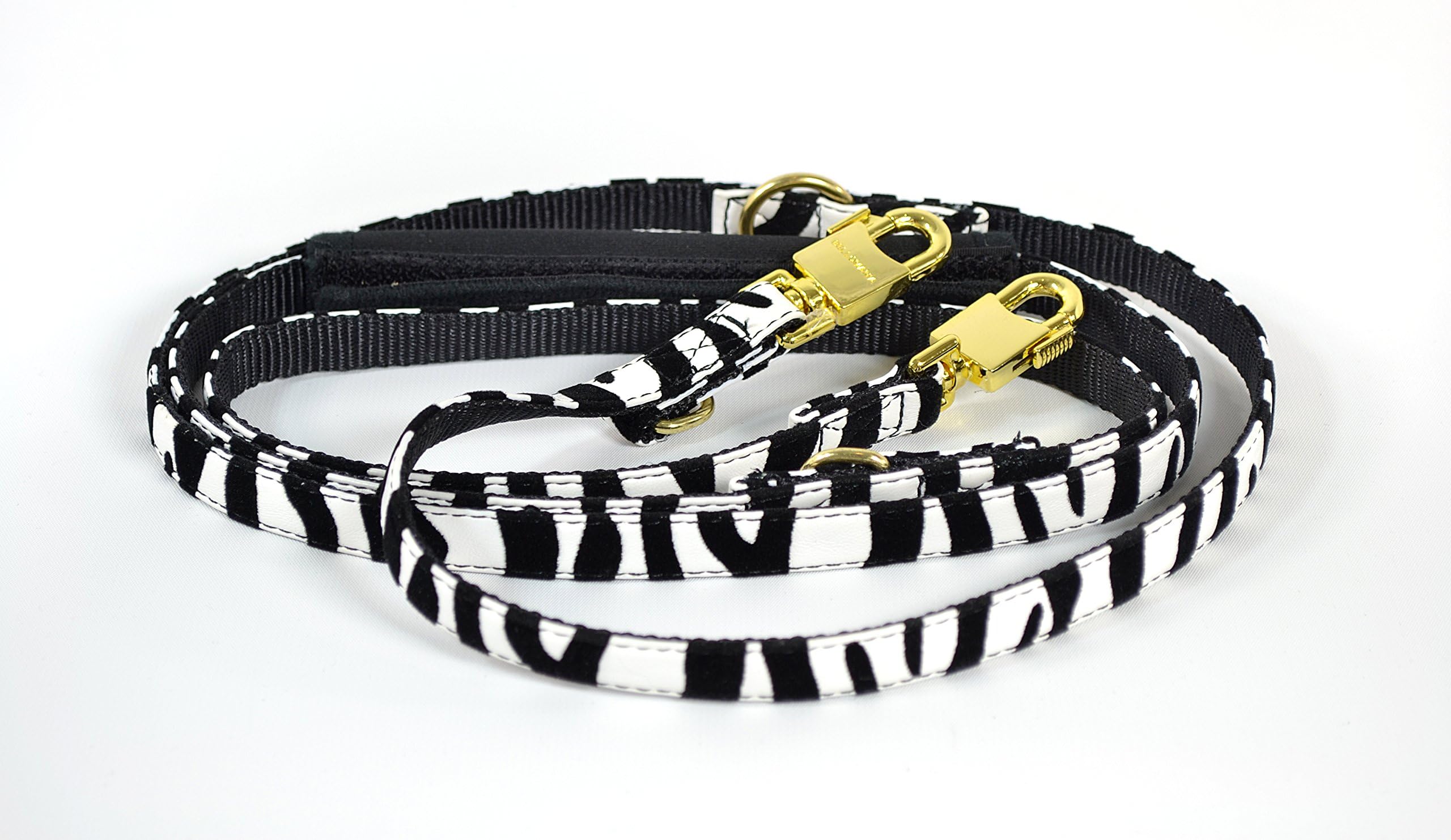 Vegan Leather Adjustable Dog Leash, Large, Zebra, Black/White